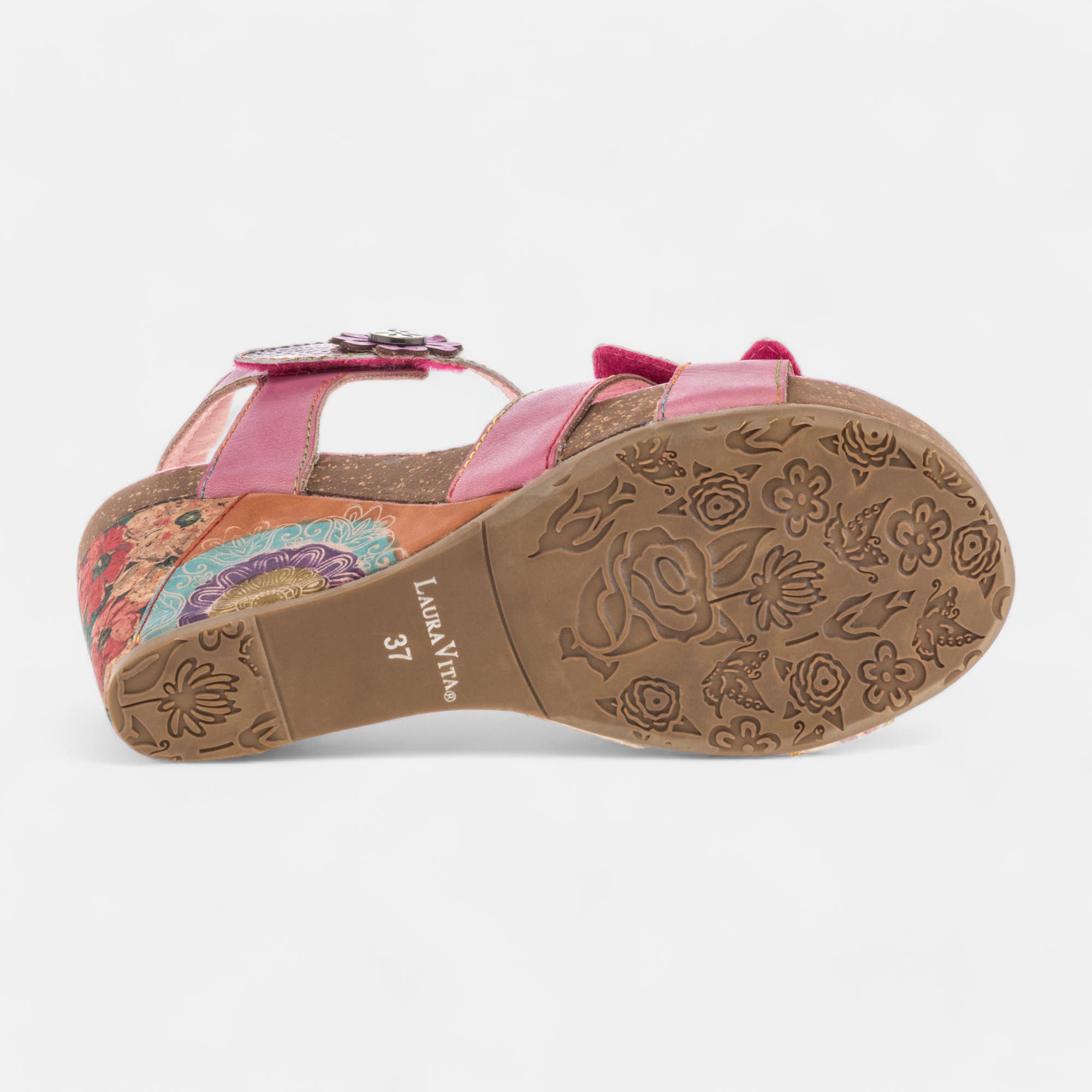 Sandales à talon compensé Femme en cuir rose