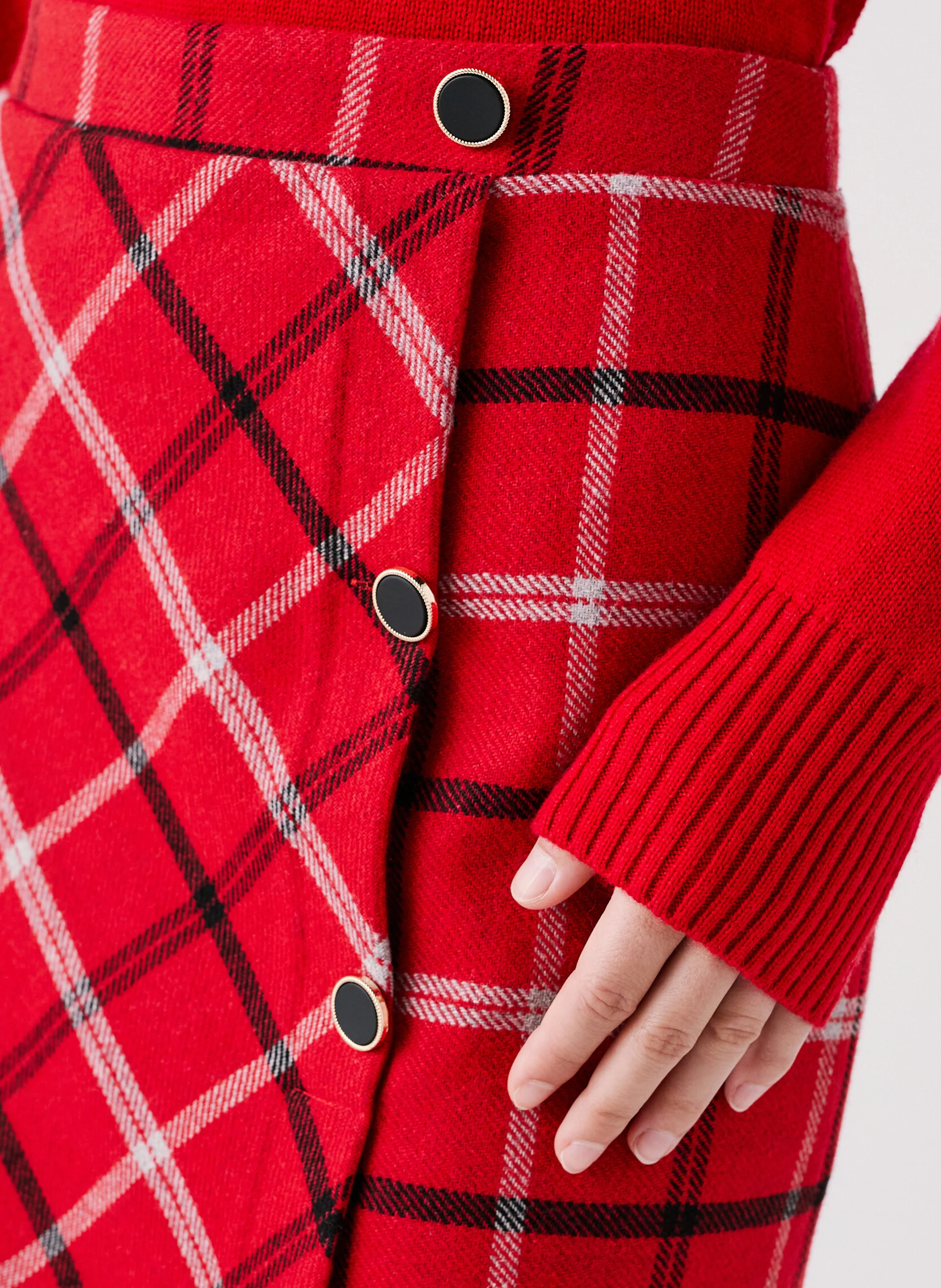JUSTINE - Jupe courte tartan en laine mélangée | Rouge