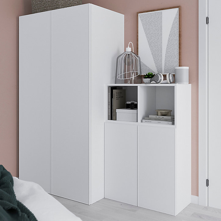 Armoire penderie portes battantes blanches 5 étagères GoodHome Atomia H. 187,5 x L. 100 x P. 60 cm