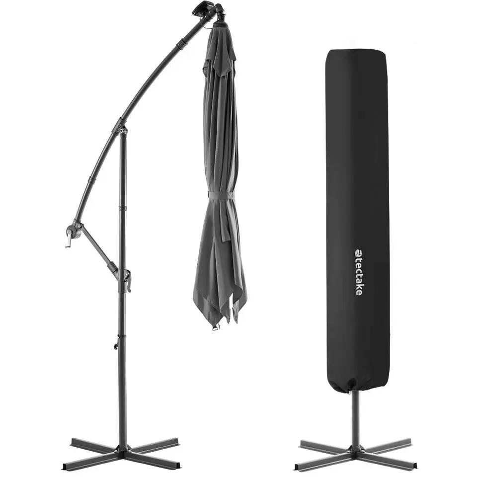 tectake Parasol Sunna LED-zonneenergie met zwengel 2,5 x 2,5 m, Lichtgrijs