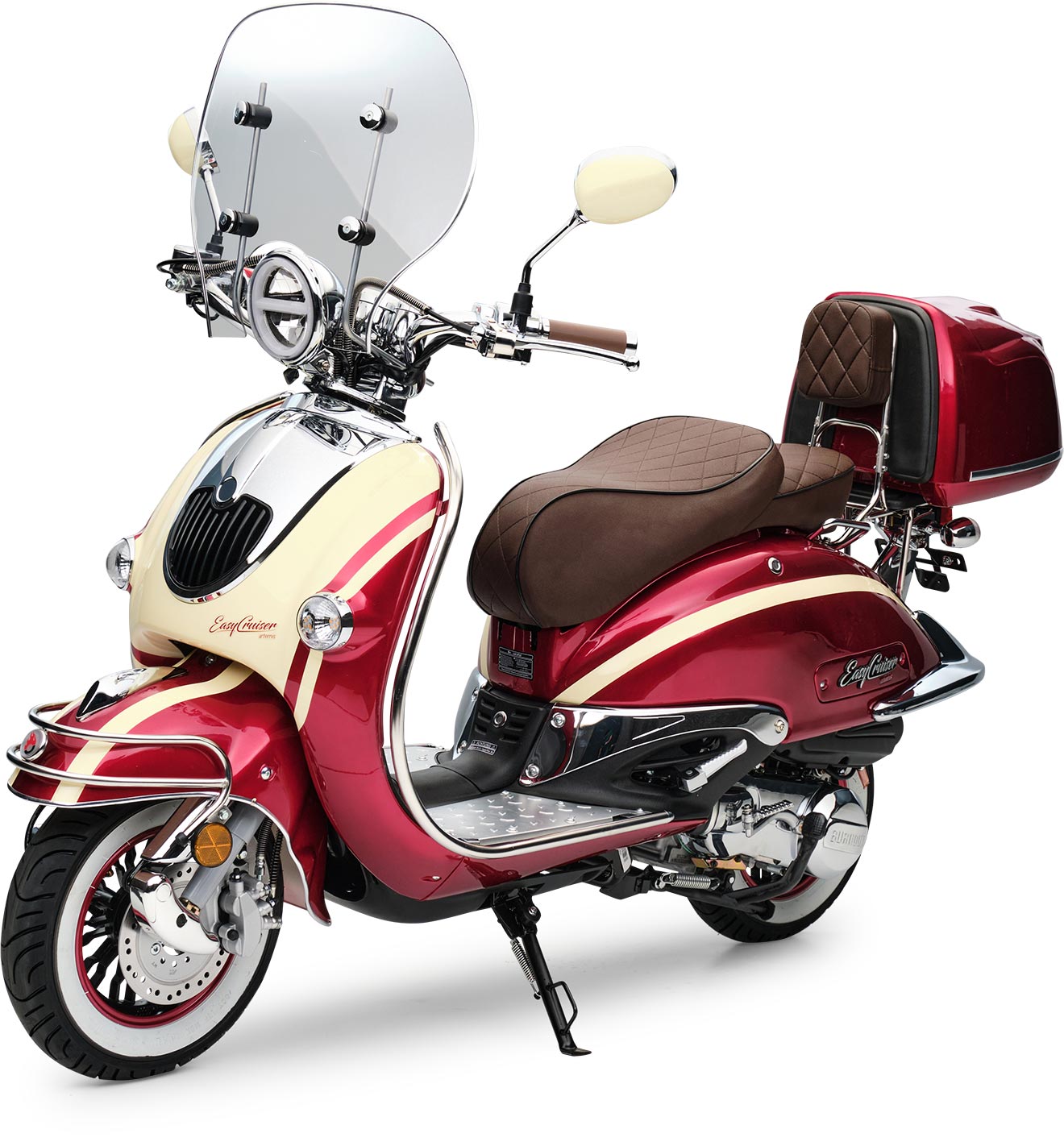 Motorroller Retro EasyCruiser Artemis Rot Beige 50ccm 45 kmh Moped Scooter