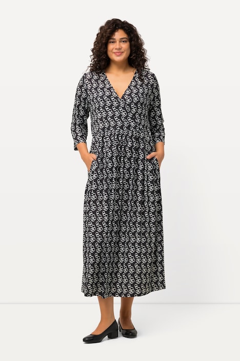 Jerseykleid, Wickeloptik, A-Linie, V-Ausschnitt, 3/4-Arm