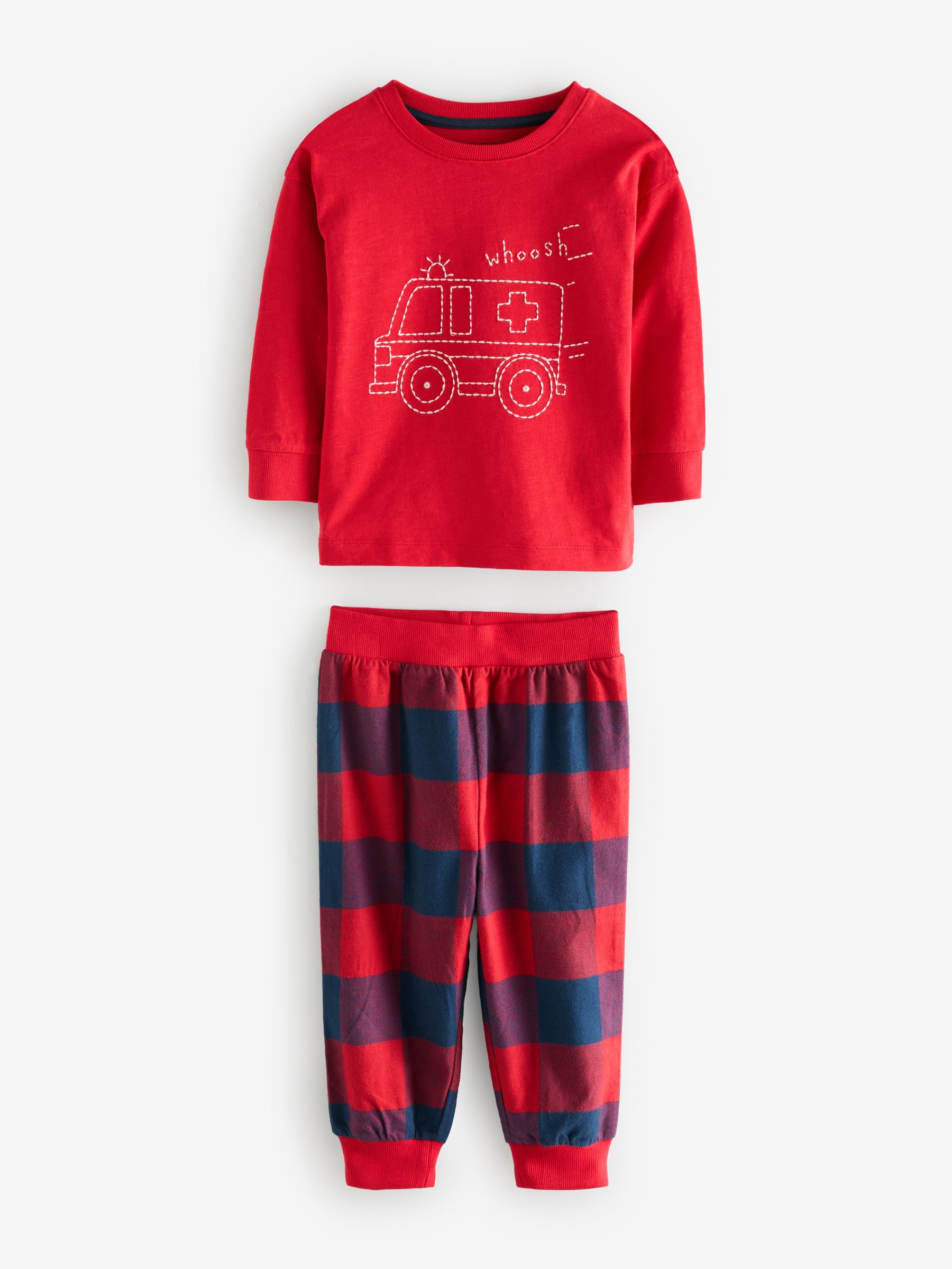 Rood/marineblauw/blauw voertuig - Pyjama met geweven onderkant 3 Pack (9mths-12yrs)