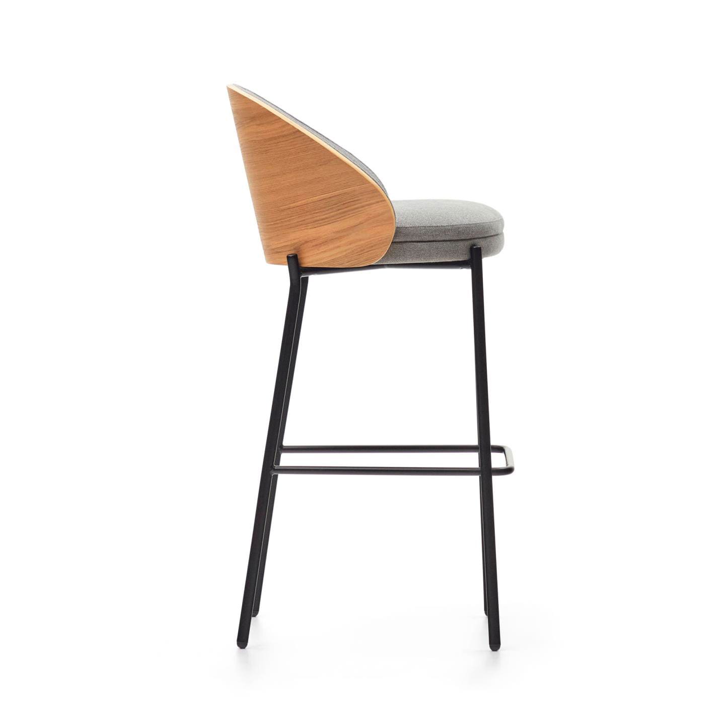 Kave Home Barhocker EAMY Chenille hellgrau/braun/schwarz