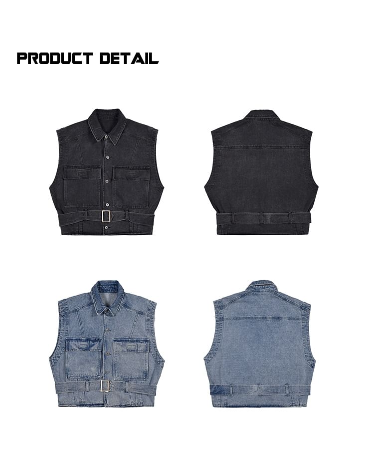 WidoWilder - Gewassen denim vest met kraag en knopen