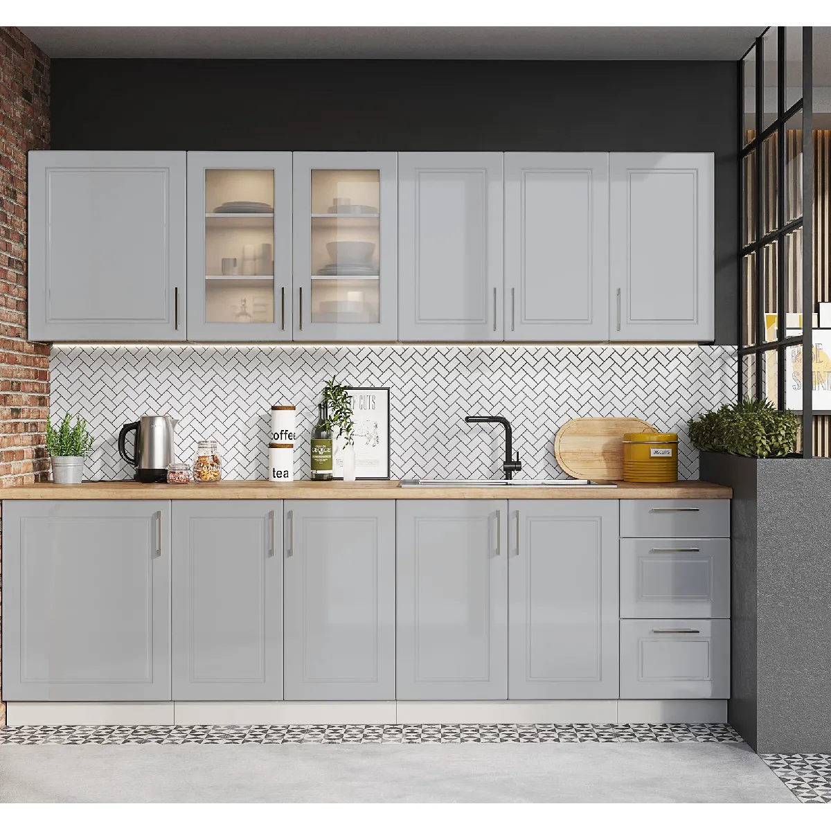 Pegane Cuisine Nela 8 éléments - Gris Mat