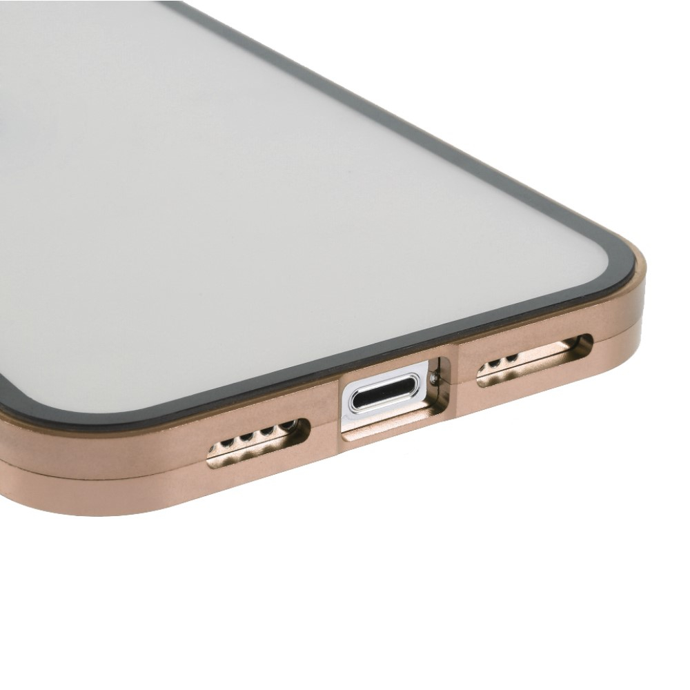 iPhone 13 Pro Magnetische Alu Schutzhülle mit Panzer Glas Backcover   Displayschutz (Magnet-Technologie) - Gold