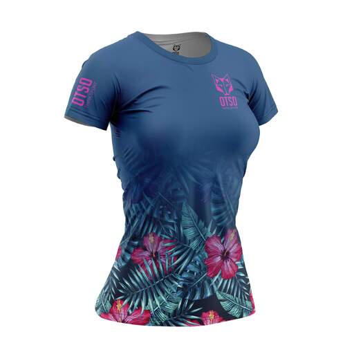 Camiseta tropical escura de manga curta