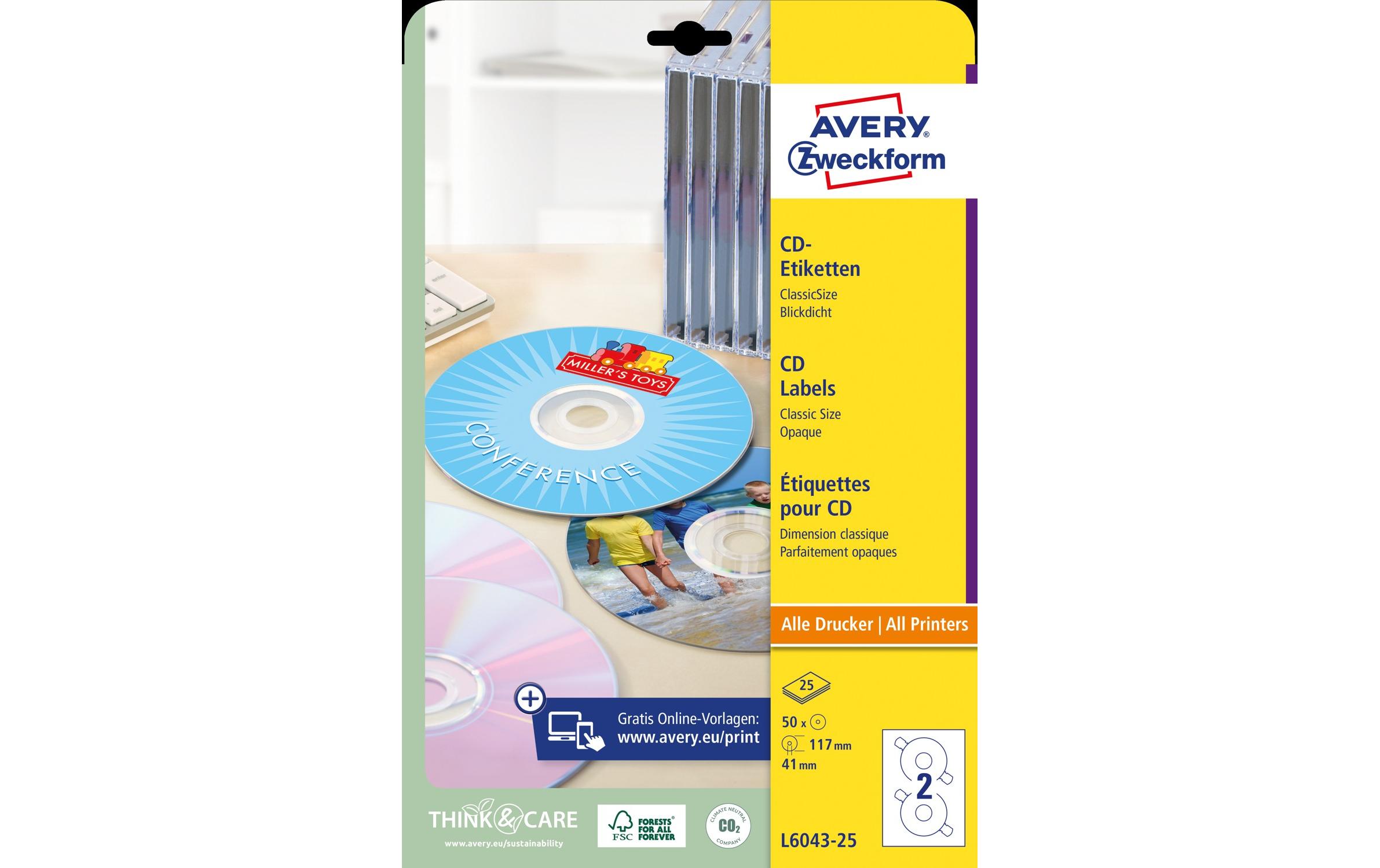CD-Etiketten L6043 Ø 117 mmBedruckbare, permanent haftende CD-Etiketten