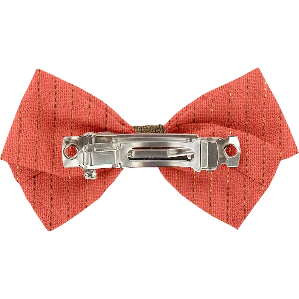 Petite Barrette Double Noeud Croisé Gaze Lurex Corail