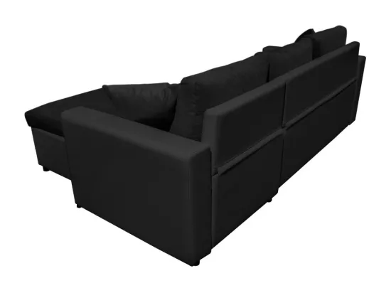 Canapé d'Angle 3 Places Maria Réversible Convertible avec Coffre en simili et microfibre - Noir - L227 x P146 x H81cm - Loungitude