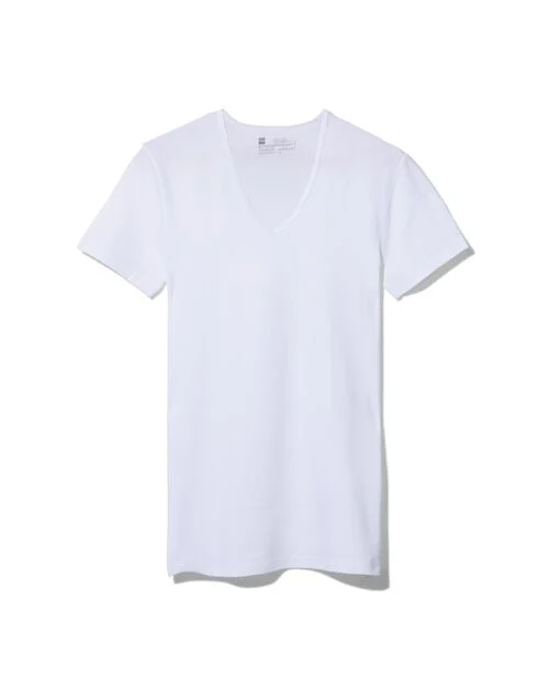 2 t-shirts homme slim fit col en v sans coutures blanc