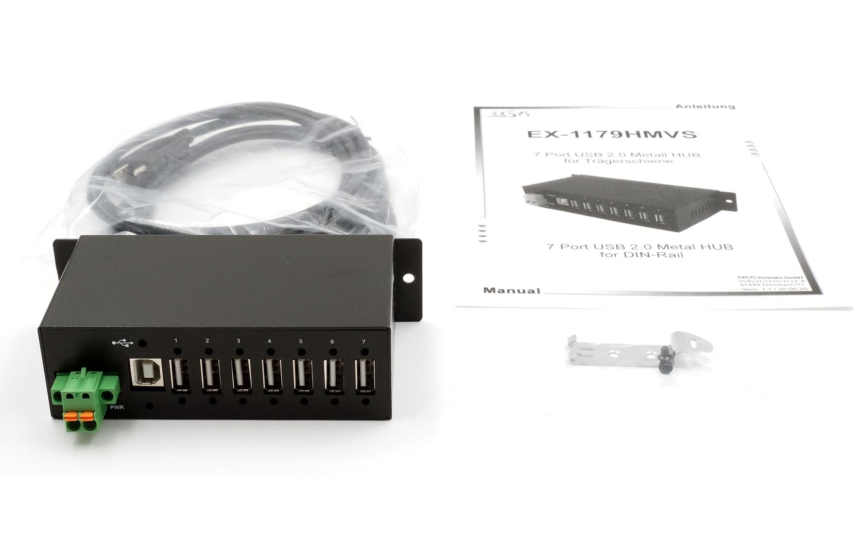 USB-Hub EX-1179HMVS7-Port USB 2.0-Hub mit DIN-Rail-kompatiblem Metallgehäuse