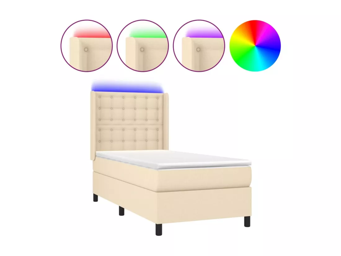 Sommier tapissier avec matelas et LED Crème 90x190 cm Tissu