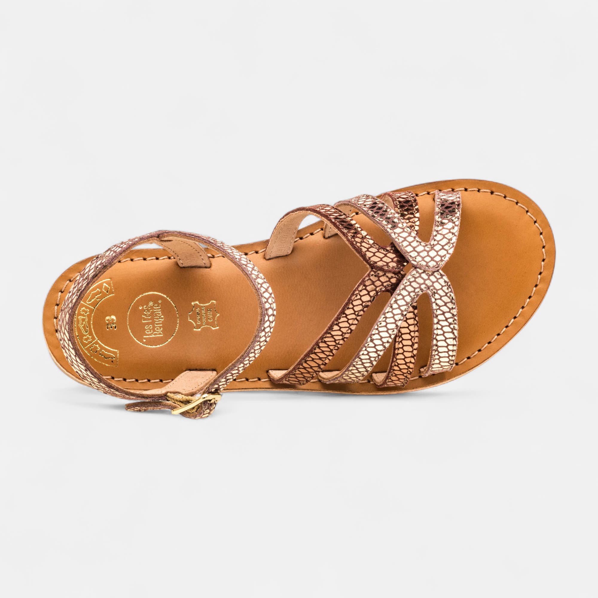 Nu-pieds Fille en cuir marron