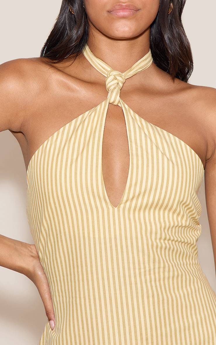 Jaune Citron Robe Droite À Rayures Avec Encolure Dos-nu