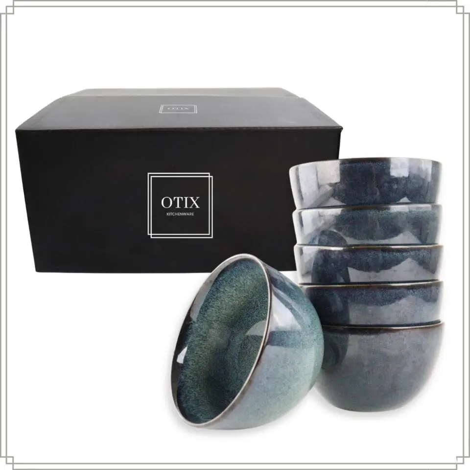 OTIX Soepkommen zonder Oor Set van 6 Schaaltjes 600ml Blauw Aardewerk EBONY