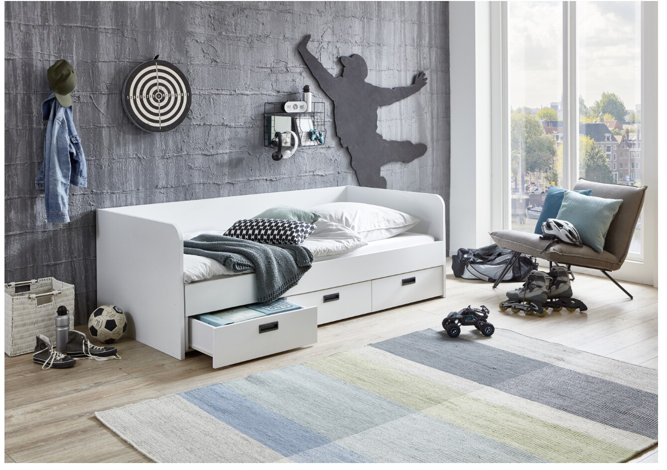 Relita Funktionsbett Bianca 90 x 200 auf 180 x 200 cm ausziehbar, Ausf. Spanplatte weiß Dekor