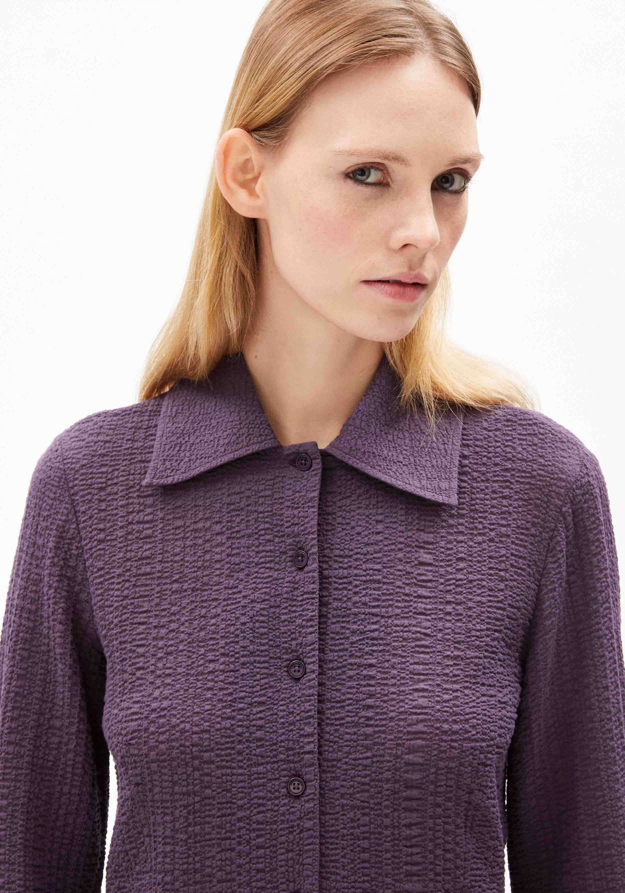 Armedangels Bluse Fradaa Crinkle Blue Ash