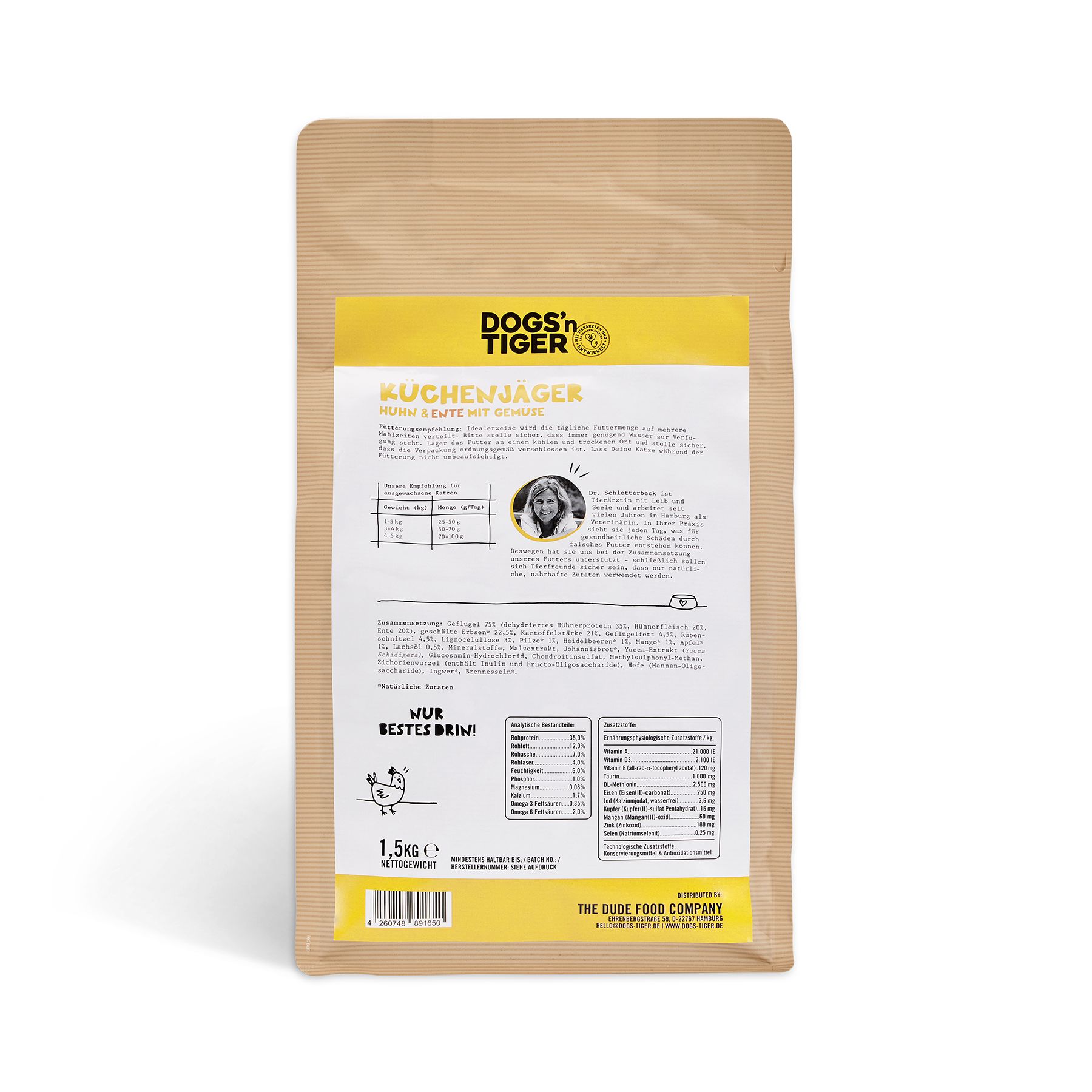 Dogs’n Tiger Adult, Senior Premium Katzenfutter, Trockenfutter, Küchenjäger, Huhn & Ente