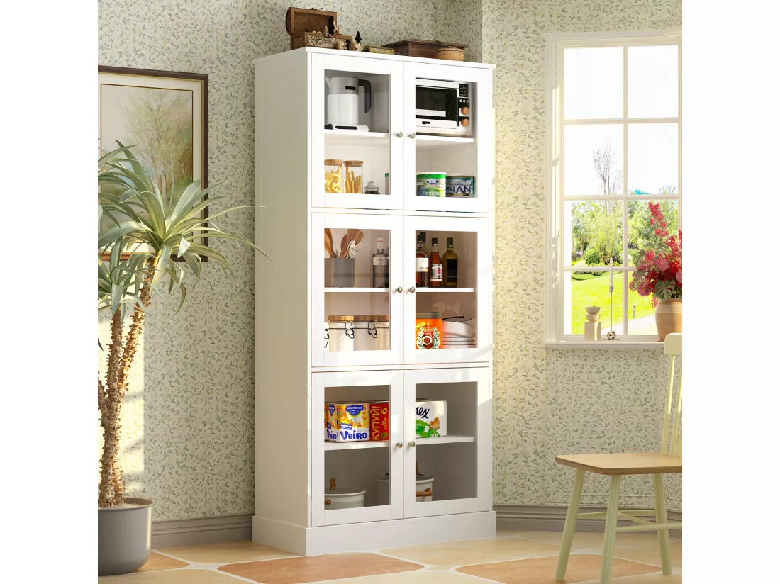 Vitrine Collection en Verre Design Pop-up Meuble de Rangement Debout 6 étagères Salon Blanc 80x38x170cm