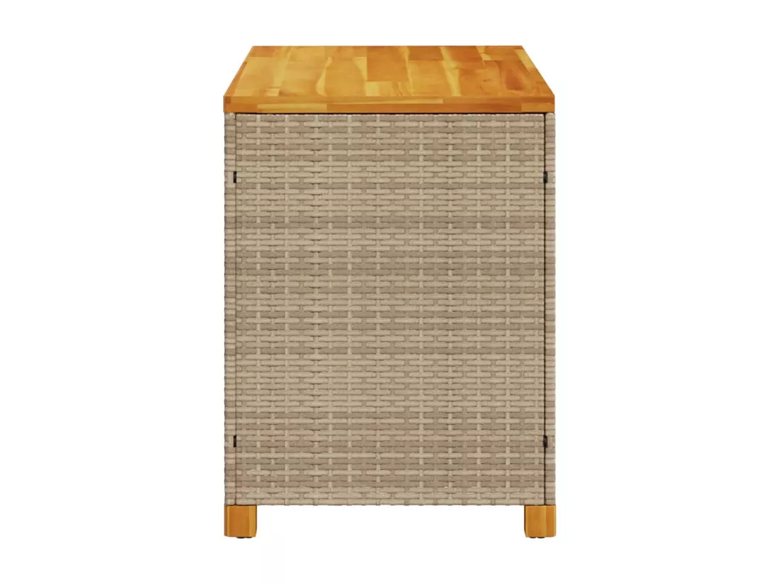 Boîte de rangement de jardin beige résine tressée bois d'acacia