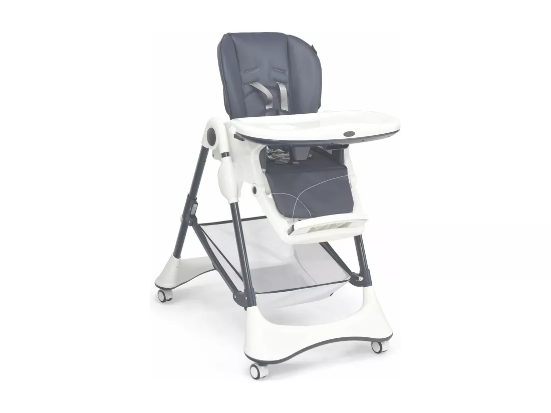 Chaise Haute Bébé 4-en-1 Portable, Chaise Inclinable pour Tout-Petits avec Double Plateau Détachable, Siège Enfant Réglable avec Harnais à 5 Points, Coussin en PU et Roue Verrouillable (Gris)
