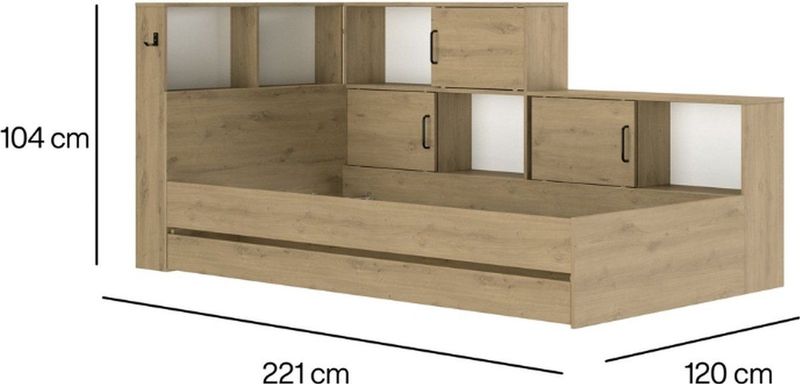 Tienerbed - Hoekopstelling - Artisan Eiken - Met Bergruimte