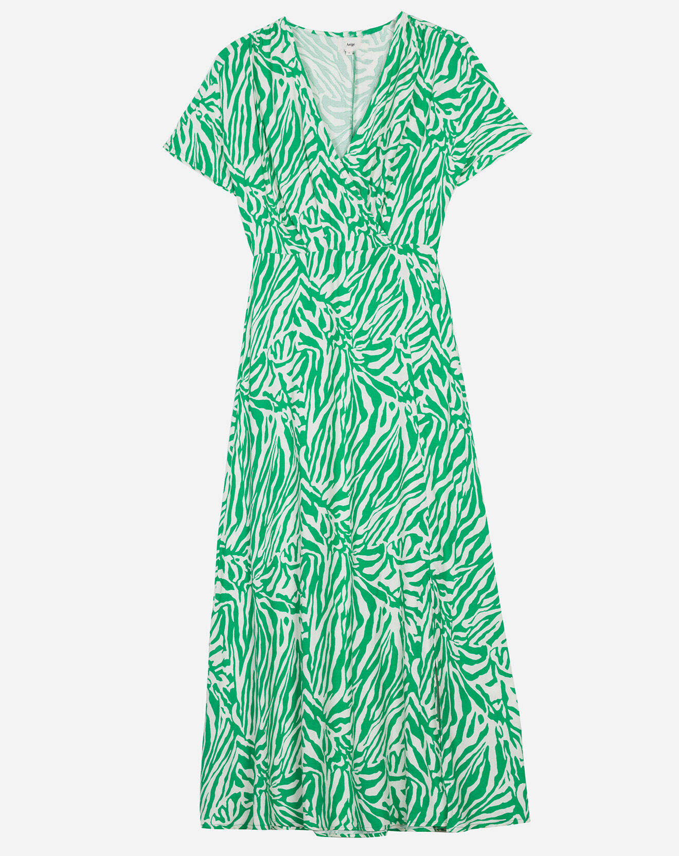An'ge Robe mi-longue Camille cache-cœur vert/blanc
