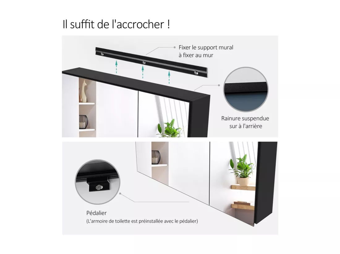EMKE Armoires de toilette 75x65cm Noir Armoire Salle de Bain en Miroir Double Face