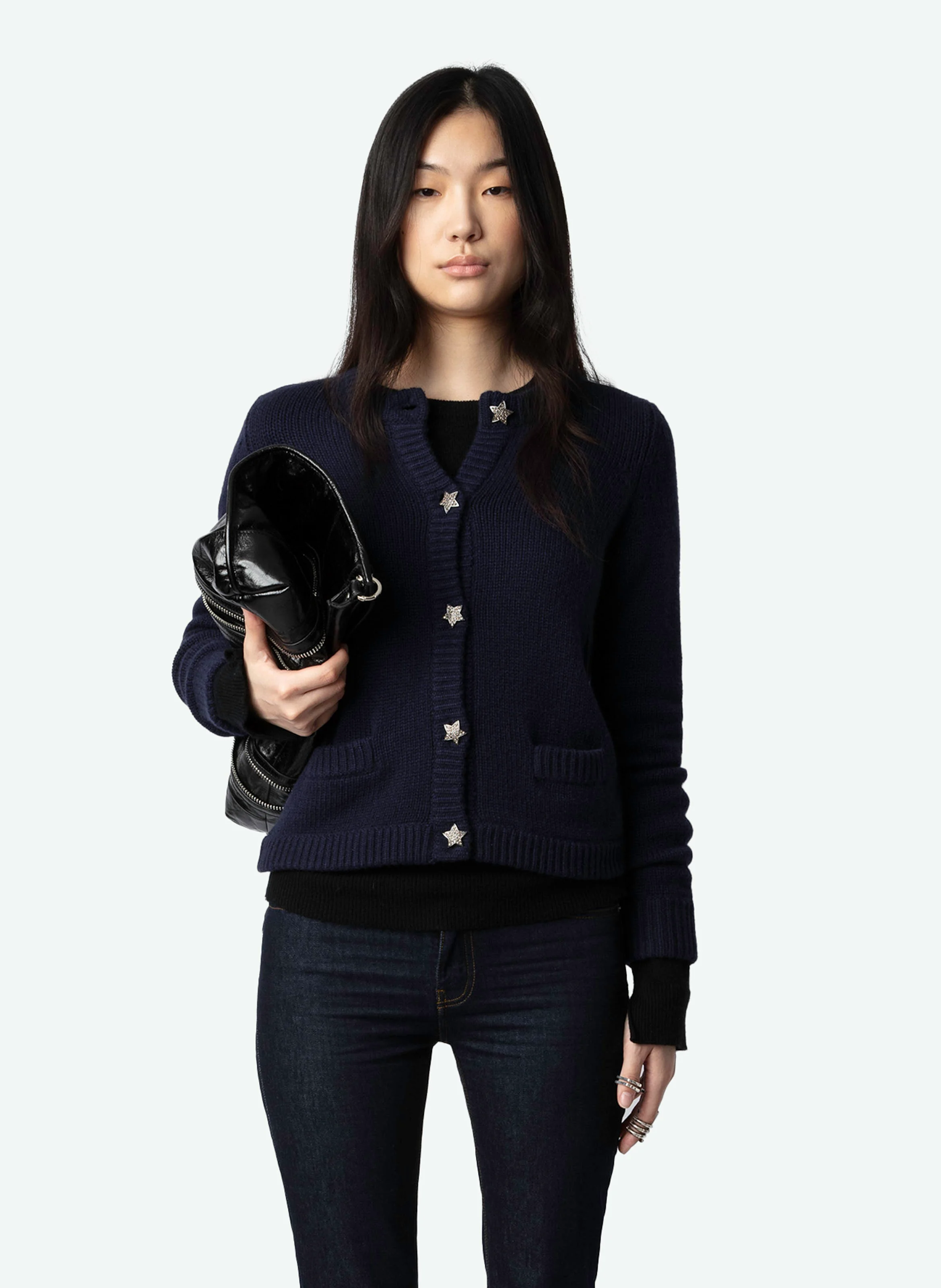 MARCY - Gilet col rond en cachemire | Bleu