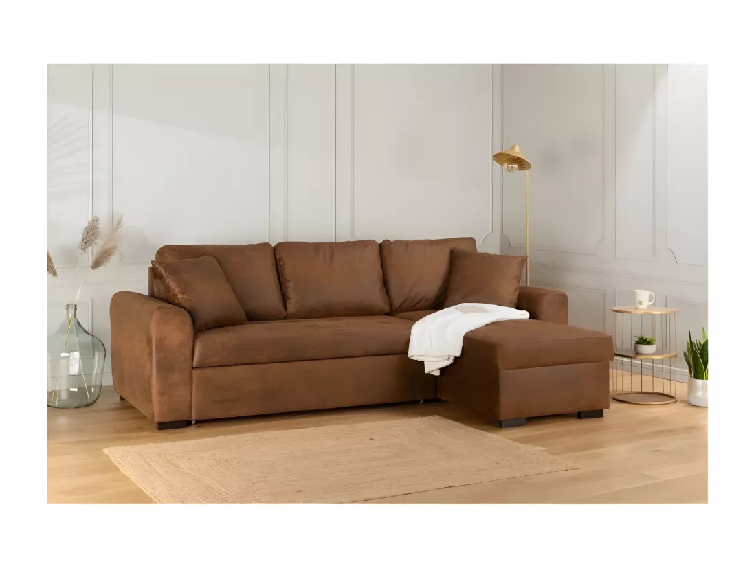 Canape dangle convertible reversible - Tissu Marron vintage - L 244 x P 151 x H 90 - HAMILTON - Fabrique en Ukraine