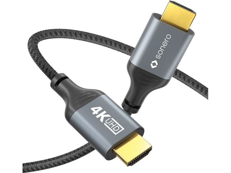 sonero Kabel HDMI - HDMI, 2 m HDMI auf HDMI Kabel - 4K60 - grau/schwarz - 2.00m