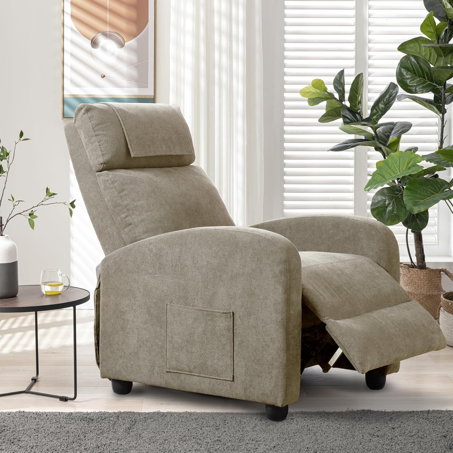 Relaxsessel Ergonomisch Massagefunktion, Einzelsofa Liegefunktion mit Heizung, Lesesessel Fernsehsessel Körper Vibration Sessel, Gesund Loungesessel Polstersessel, 67.5X87X100 cm (Beige)