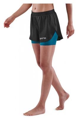 Short 2 en 1 Femme Skins Series-3 X-fit Noir Bleu