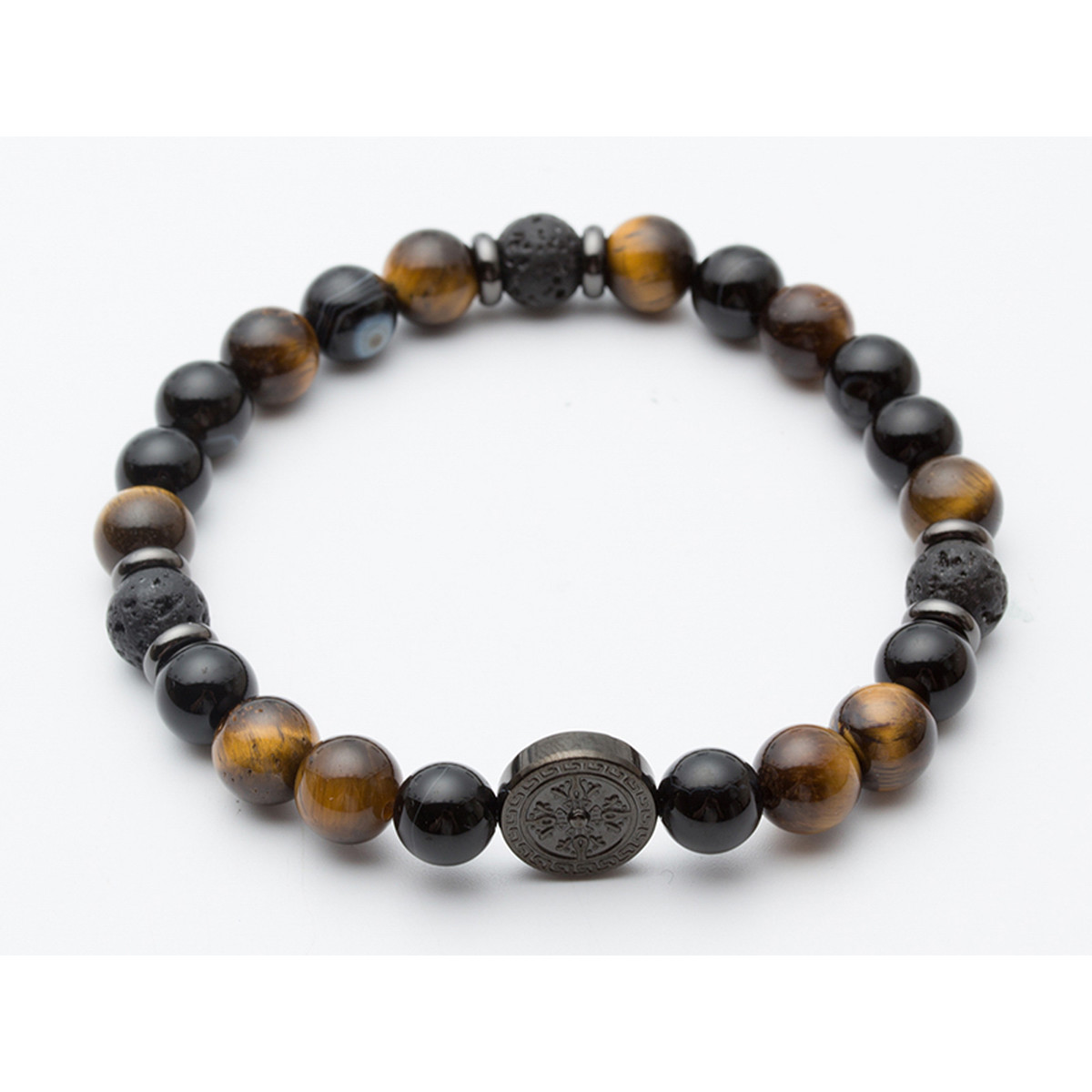 Bracelet pierres de lave onyx et oeil de tigre 19 cm