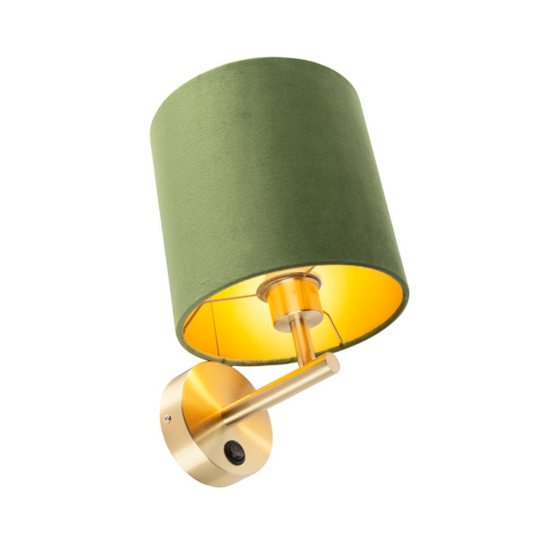 Smalle wandlamp, goud met groene fluwelen kap - Mat