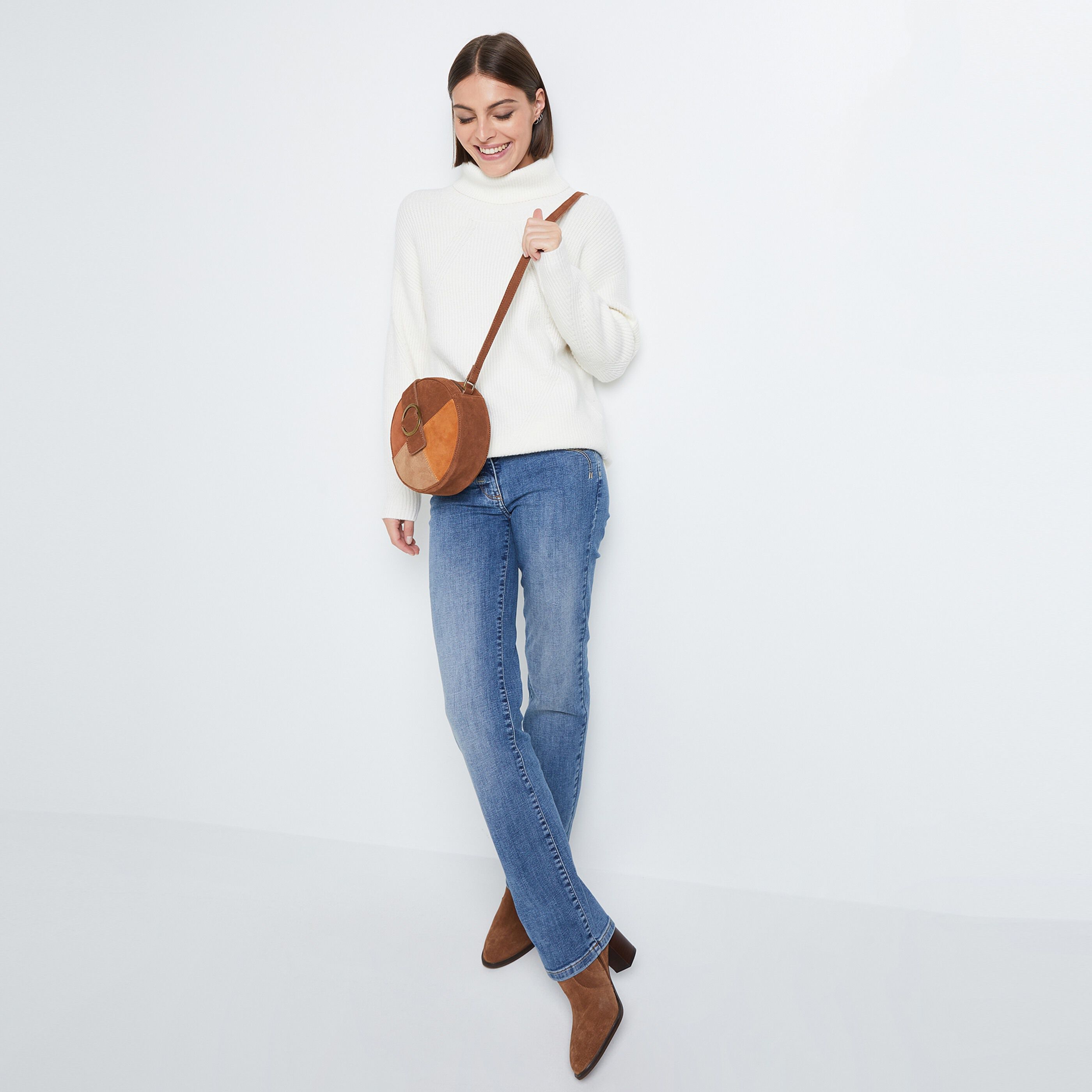 Pull col roulé uni femme - BLANC