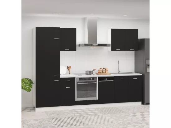 Ensemble de meubles de cuisine 7 pcs Noir Aggloméré