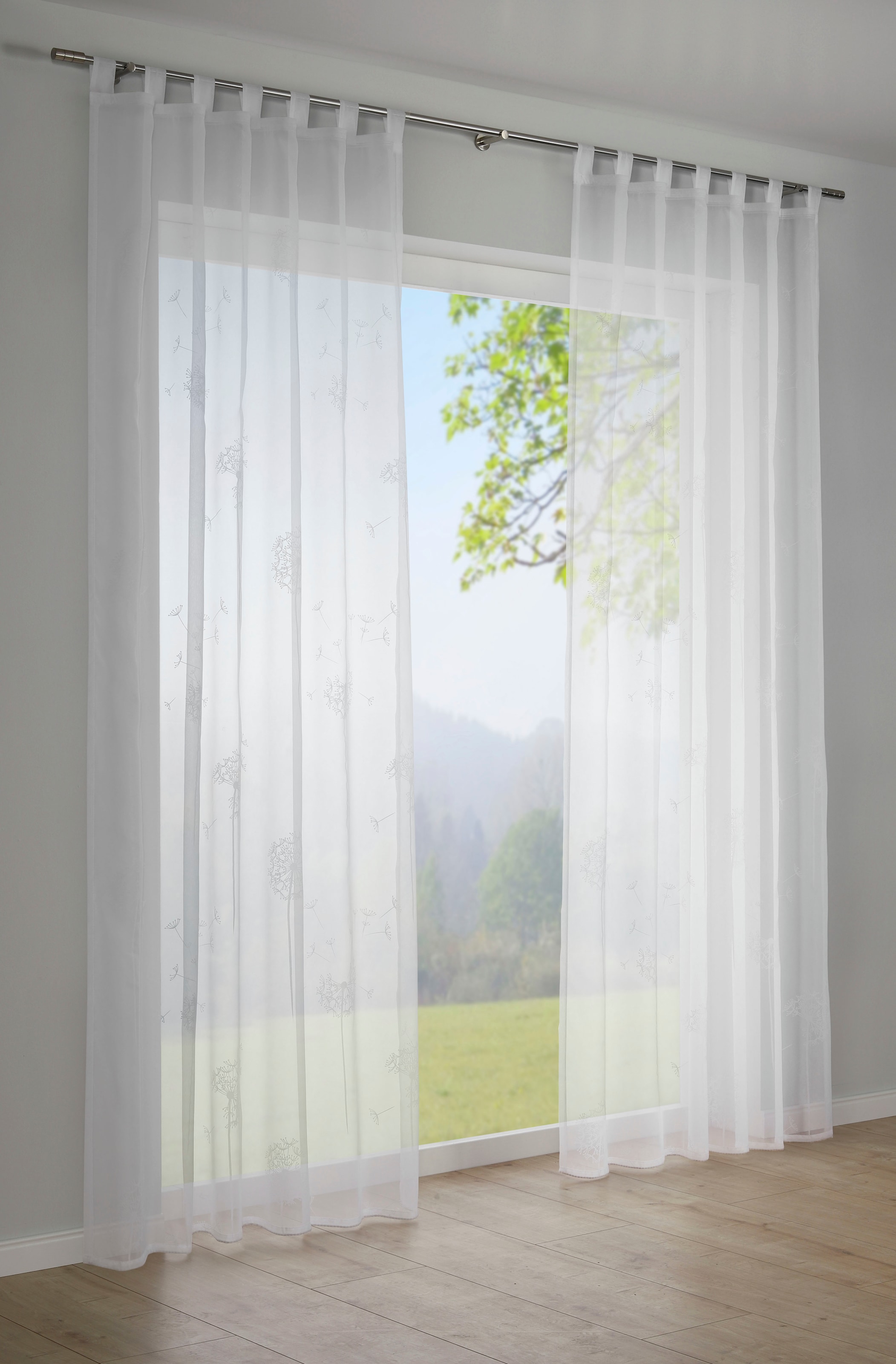 Sehlbach Gardine »Schal Voile mit Flockprint Pusteblume« Schlaufen 1 Stk. tlg. mit Schlaufen
