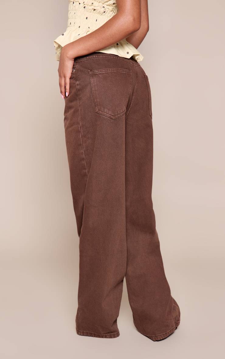 Marron Jean Taille Mi-haute À Jambes Larges