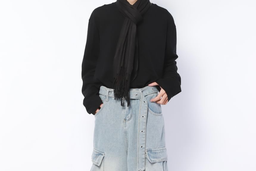 AXEN - Mid Rise Washed Buckled Wide Leg Cargo Jeans