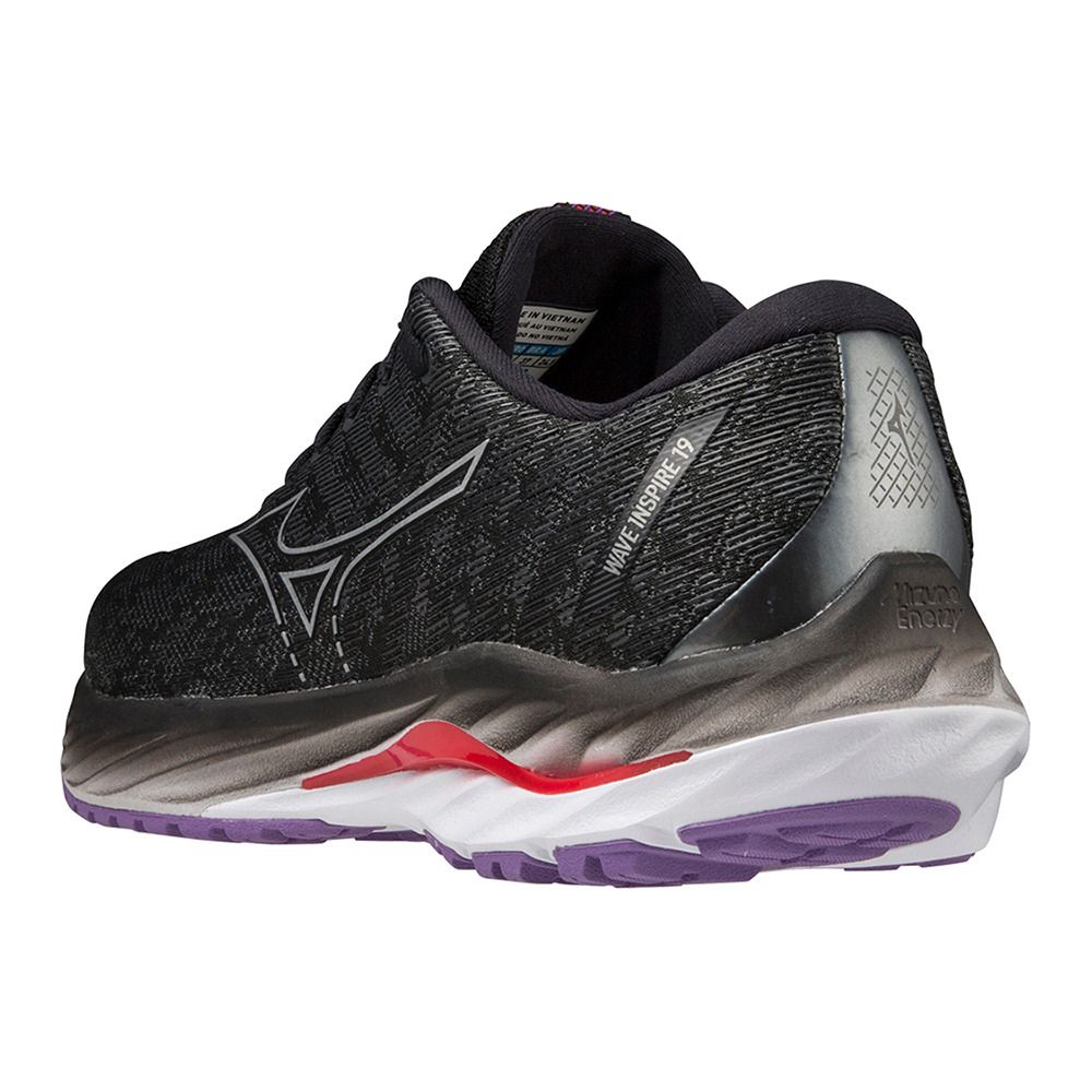 Mizuno WAVE INSPIRE 19 - Chaussures running Femme black/silver/bittersweet