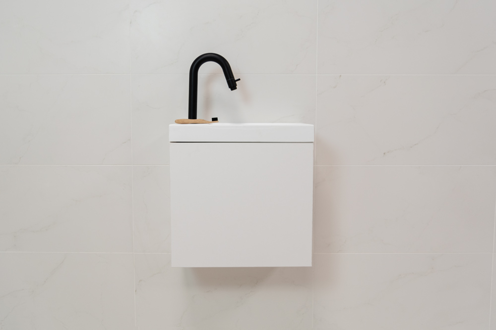 Sanigoods Minimo toiletmeubel 40cm mat wit met mat witte fontein met kraangat