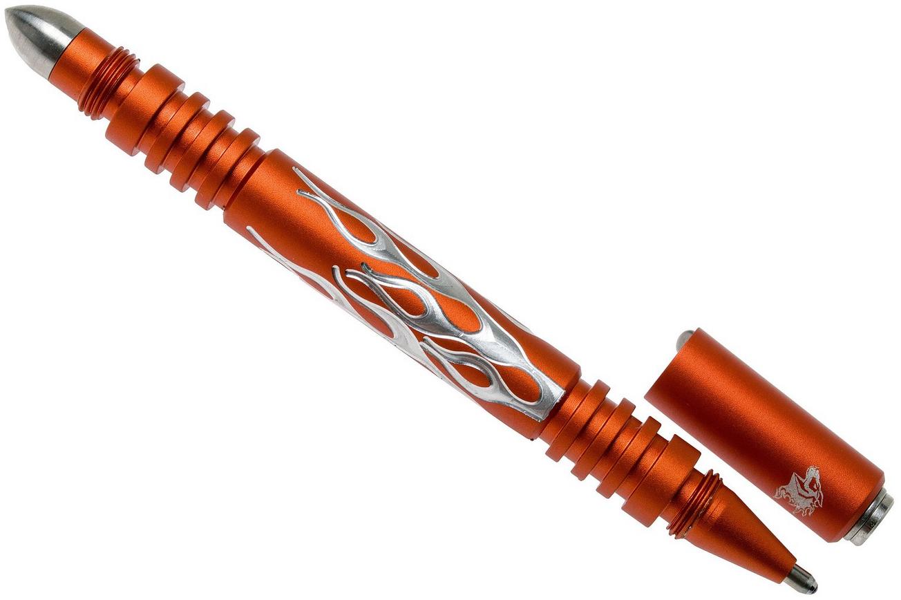 Rick Hinderer Investigator Pen Flames Aluminium Matte Orange, tactische pen