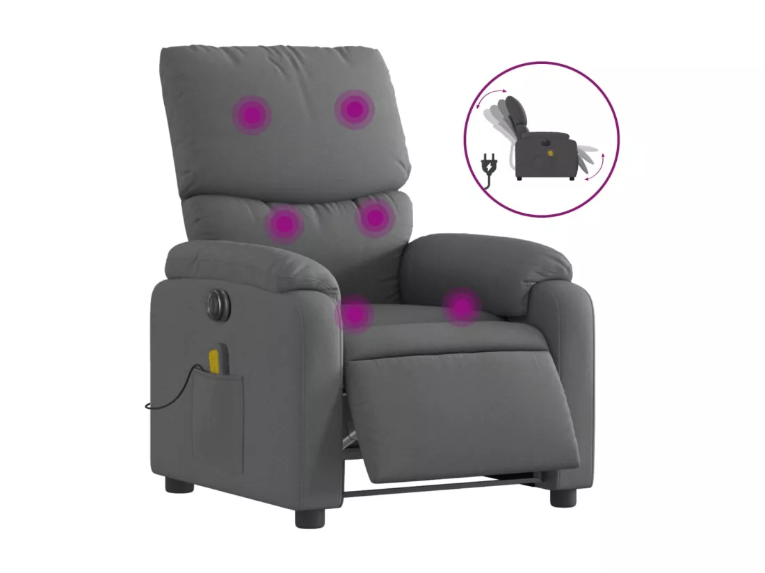 Fauteuil inclinable massant électrique gris foncé tissu