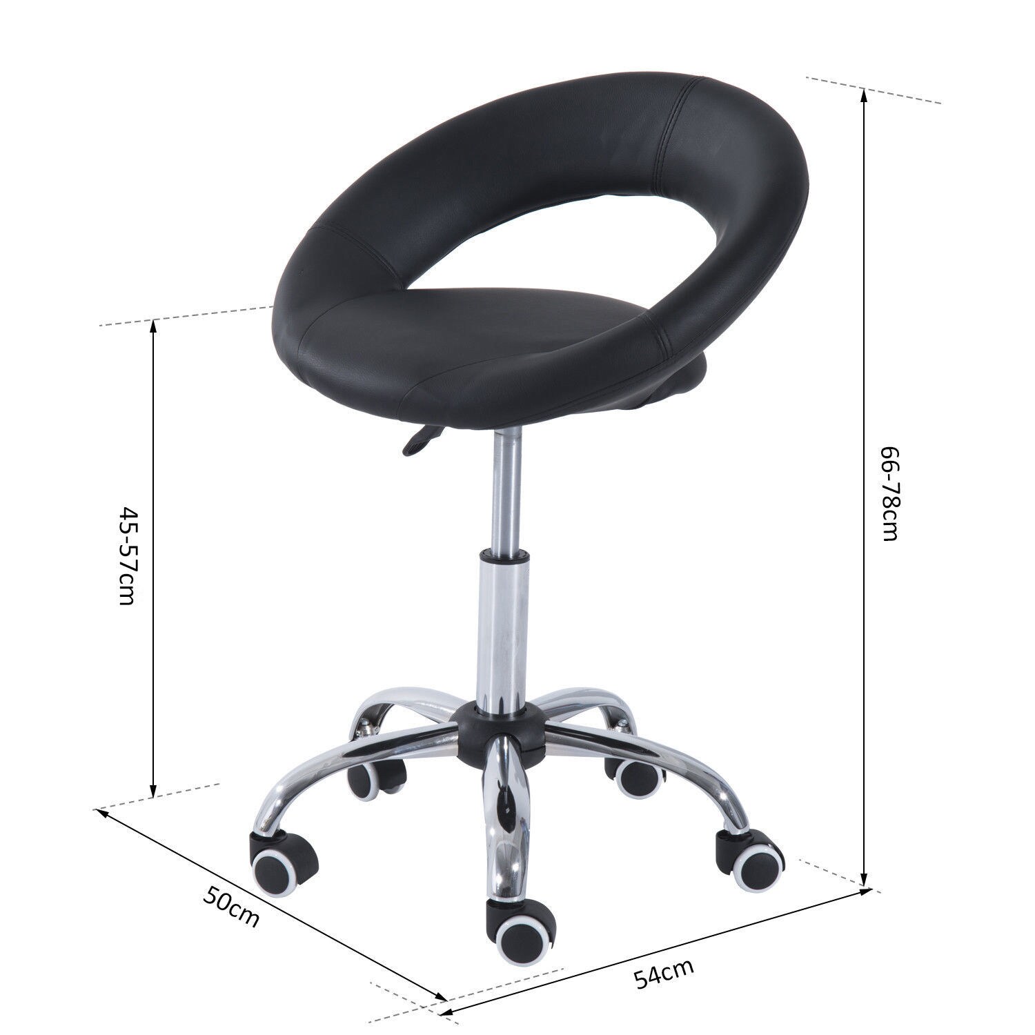 HOMCOM Rollhocker höhenverstellbar schwarz 54 x 50 x (66-78) cm
