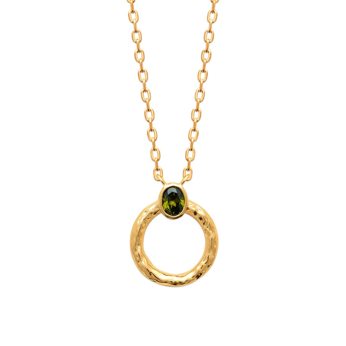 Collier Brillaxis plaqué or anneau perle verte