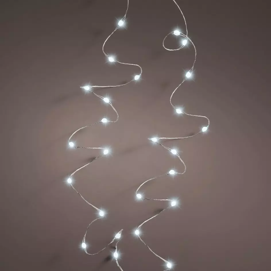 Guirlande lumineuse à piles 4,95 m 100 Micro LED câble argent Durawise Blanc froid