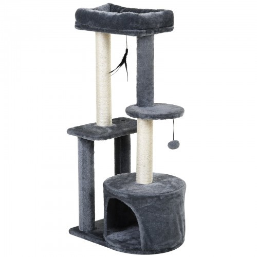 Arranhador PawHut Multi-Level Tower nas cores cinza e branco.